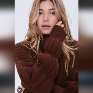 Forever 21 Brown Bubble Sleeve Sweater_Small